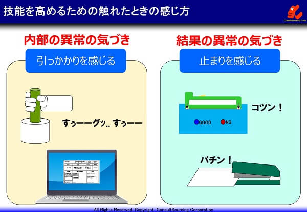 スキルアップのための触れたときの感じ方の事例