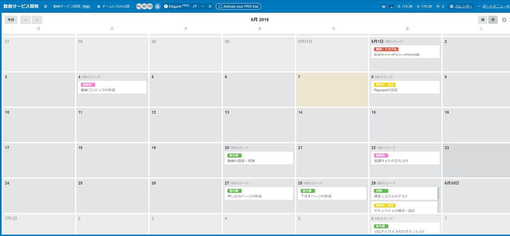 trelloのカレンダーの事例