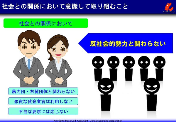 反社会的勢力との関わりの説明事例