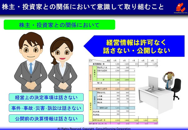 経営情報の扱いについての説明事例